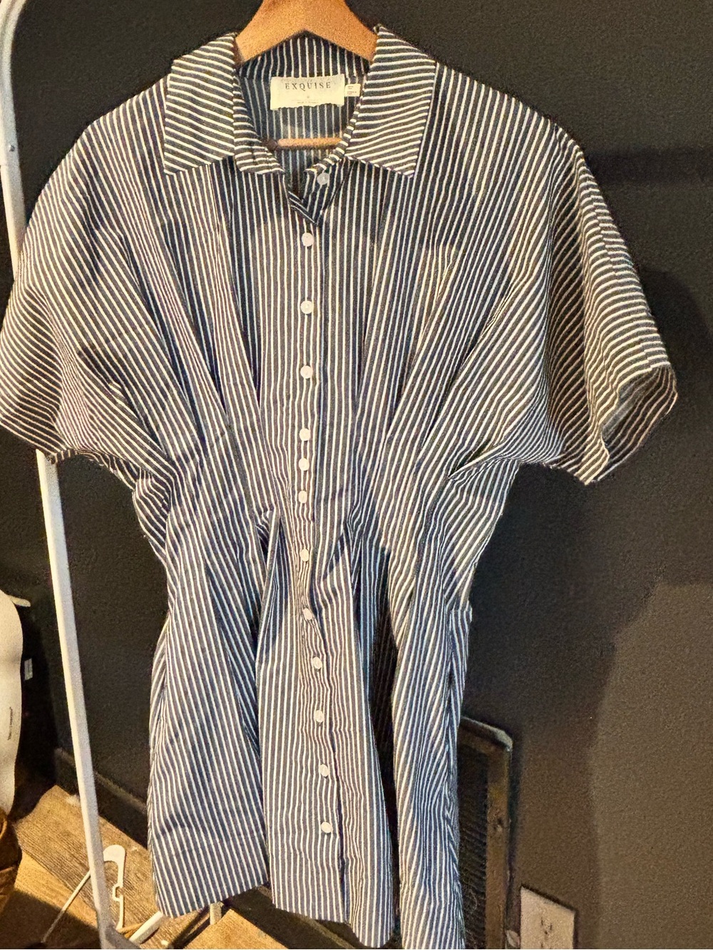 Exquise Tobie Mini Gray and White Striped Dress